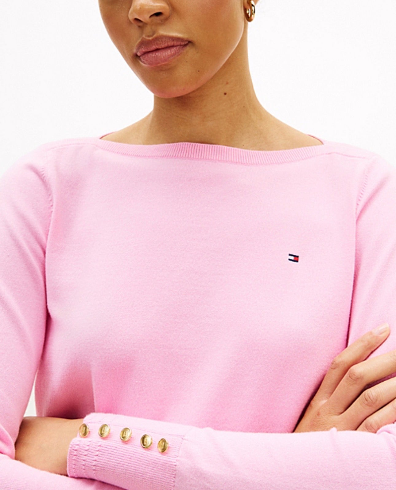 Pull en jersey à col bateau et boutons dorés