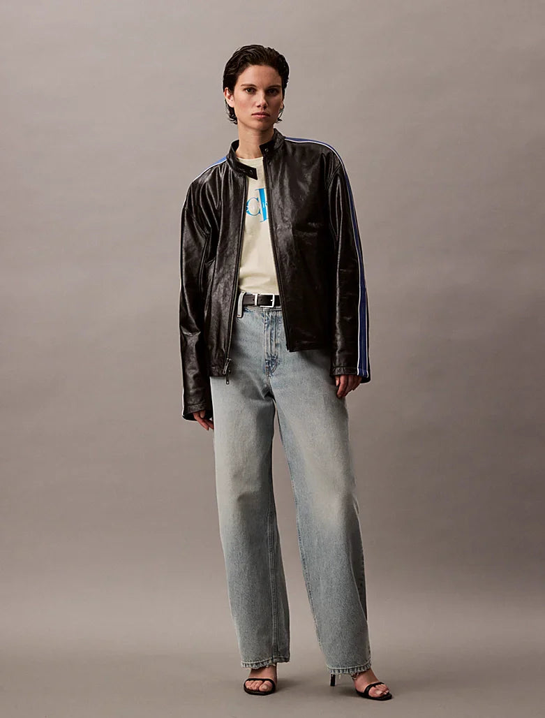 Veste zippée relaxed en cuir