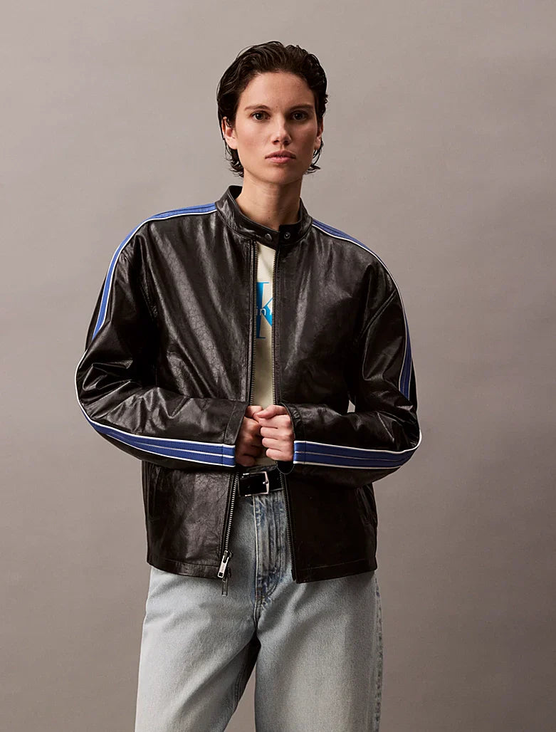 Veste zippée relaxed en cuir