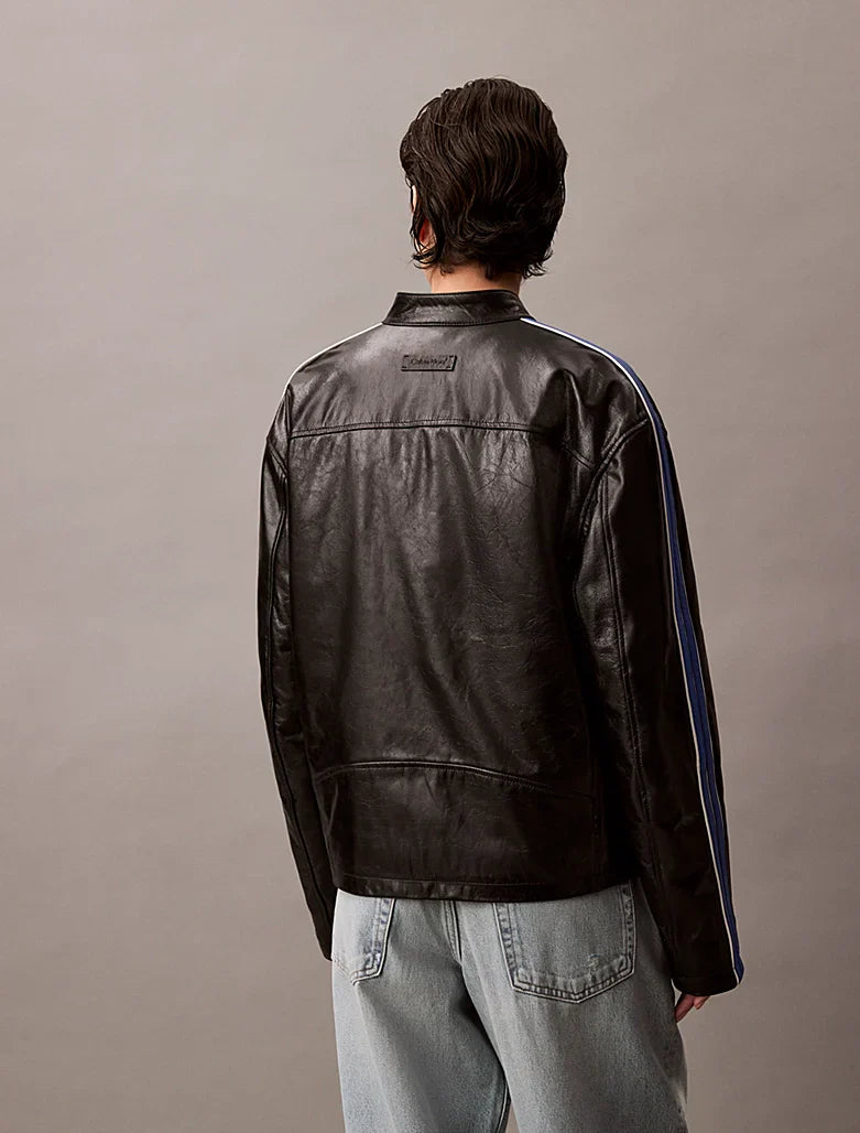 Veste zippée relaxed en cuir