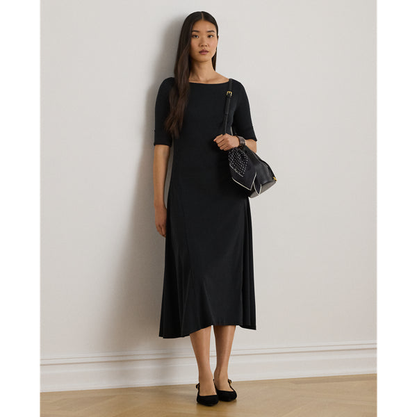 Robe mi-longue en coton stretch côtelé