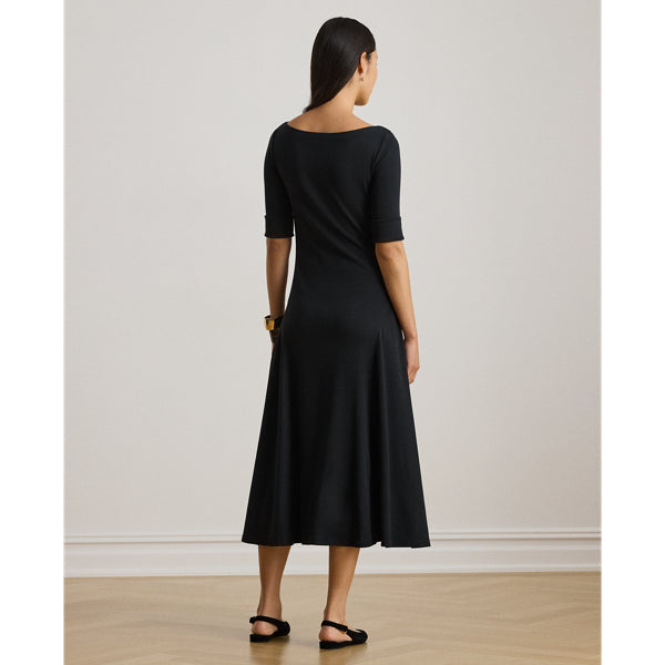 Robe mi-longue en coton stretch côtelé
