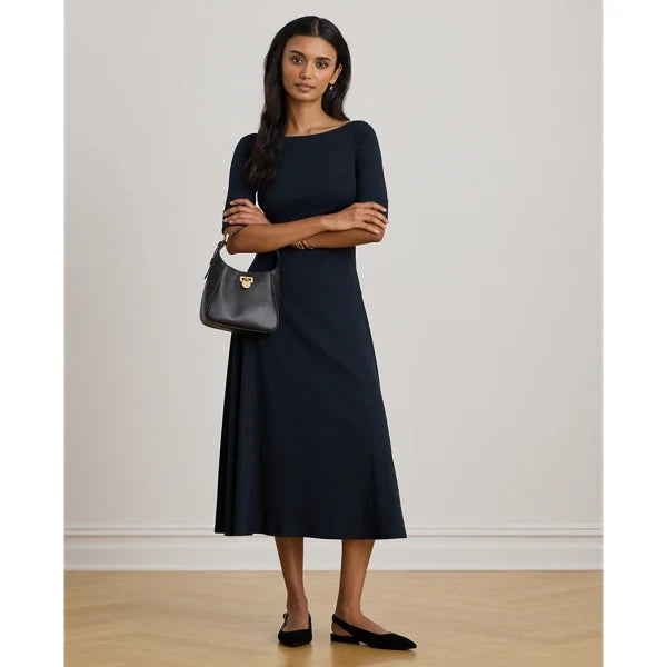 Robe mi-longue en coton stretch côtelé